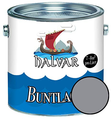 Halvar Buntlack für Holz & Metall SEIDENMATT Grau RAL 7000-7047 Holzfarbe Holzlack Innen & Außen robuster Kunstharzlack Wetterbeständig & perfekter Langzeitschutz (5 L, RAL 7045 Telegrau 1)