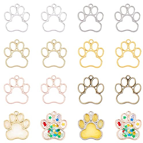OLYCRAFT 24Stück Dog Paw Open Lünette Charms Alloy Dog Paw Frame Anhänger Farbbeständige Hohle Harzrahmen Mit Schlaufe Für Die Herstellung von Harzschmuck - 6 Farben