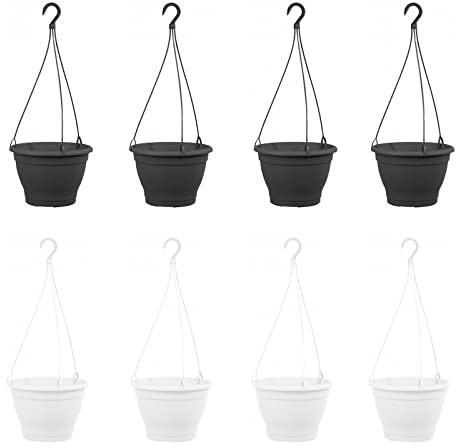 HAC24 8er Set Hängeampel Blumentopf Ø 25cm Kunststoff Blumenampel Anthrazit Weiß Hängetopf Pflanzenampel Blumenkasten Hänge Blumenkübel