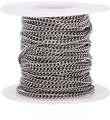 Givenny 32,8 fot rostfritt stål pansarkedjor 2,7 x 2 x 0,5 mm osvetsad metallkedja pansarlänk med spole för män kvinnor gör-det-själv handväska väska kedja smyckestillverkning