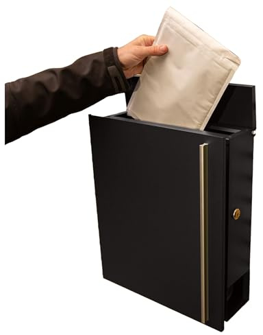 iLoveParcels Wasserdichter abschließbarer Briefkasten mit Zeitungsrolle - Wandmontierbarer Briefkasten für den Außenbereich in Schwarz, verzinkter Stahl für Wand, Tür oder Zaunaufbewahrung