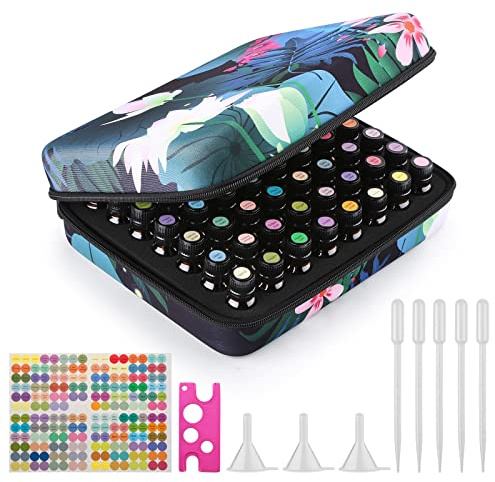 FITNATE ätherisches Öle Tasche, Essential Oil Bag für 56 Flaschen(5/10/15ML) Lotus Muster Perfekt für Young Livng&Doterra, Wasserdicht, mit Flaschenöffner Aufklebern Tropfern Trichter