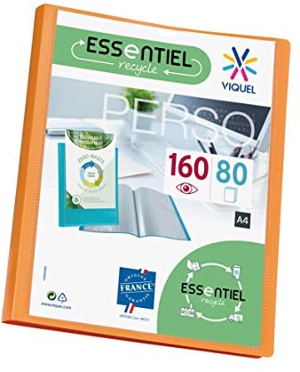 Viquel - Porte vues 160 vues A4 - Reliure personnalisable - Pochettes lisses et transparentes - Essentiel recycle - Orange