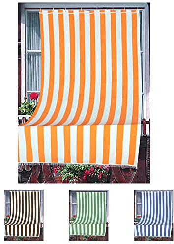 Home Tresor - Tenda da Sole da Esterno per Balcone/Terrazzo/Veranda con Anelli e Ganci per Applicazione, Resistente e Lavabile, 100% Poliestere, A righe Arancione cm. 200x300