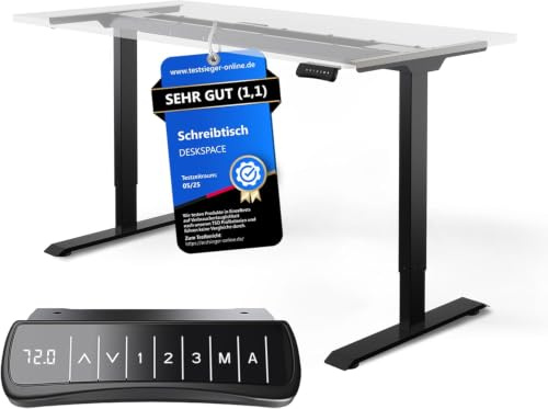 DESKSPACE PRO Höhenverstellbarer Schreibtisch Gestell (elektrisch) | Schreibtischgestell Höhenverstellbar mit Kollisionsschutz, Memory Funktion, USB-Anschluss, 5 Jahre Gewährleistung (Schwarz)