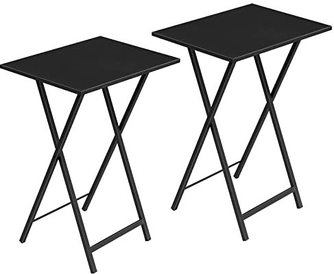 HOOBRO Tavolino, Tavolini per Spuntini, Set di 2 Pieghevoli Tavolo, Accanto al Divano, Stile Industriale, per Spazio Stretto, Struttura Stabile, Montaggio Facile, Nero EUBK25BZ01