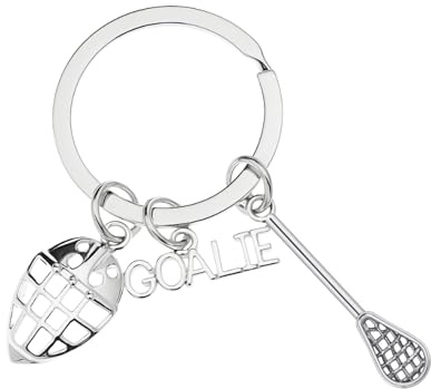 Lacrosse Goalie Keychain, Silver Charm Gift with Stick, Helmet, Goalie Text, Stainless Steel Sports Accessory for Lacrosse Coaches, Players, Birthdays, Tournaments, Team Events