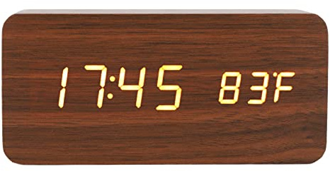 LED Holz Digitaluhr , dekorativer elektronischer Schreibtisch Wecker mit Temperatur und Luftfeuchtigkeitsanzeige für das Büro