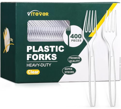 [400 Count] Heavy Duty Plastic Forks, Premium Disposable Clear Forks, Durable Plastic Cutlery for for Parties, Picnics, Big Event, Daily Use - Heat Resistant & BPA Free