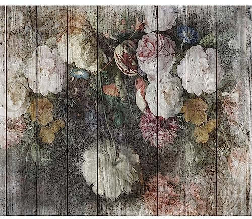 murando - Fototapete Premium-Vlies Holzoptik 350x256 cm Vlies Tapeten Wandtapete XXL Moderne Wanddeko Design Wand Dekoration Wohnzimmer Schlafzimmer Blumen Pfingstrosen Päonie rosa