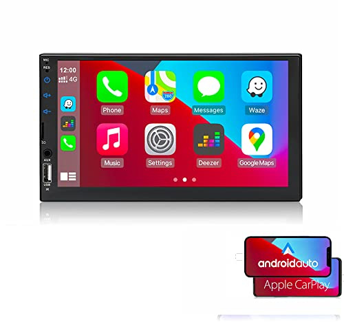 GOFORJUMP Ricevitore Audio autoradio Doppio DIN da 7 Pollici, Integrato in Carplay, Supporto Auto Android, Mirror Link/Bluetooth/USB/TF/AUX/FM