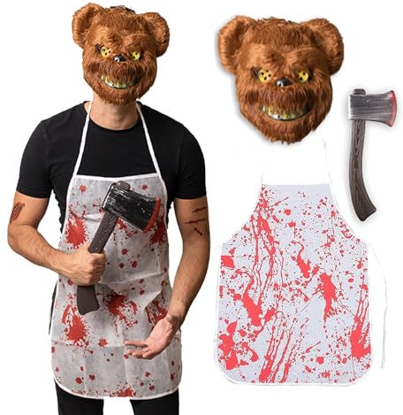 5 pcs Killer Bear Costume - Halloween Costumes For Men - Adult & Teen One Size Fits All - 2025 Trending Fancy Dress - UK Based Brand