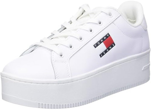 Tommy Jeans Damen Cupsole Sneaker Flatform Plateau, Weiß (White), 39