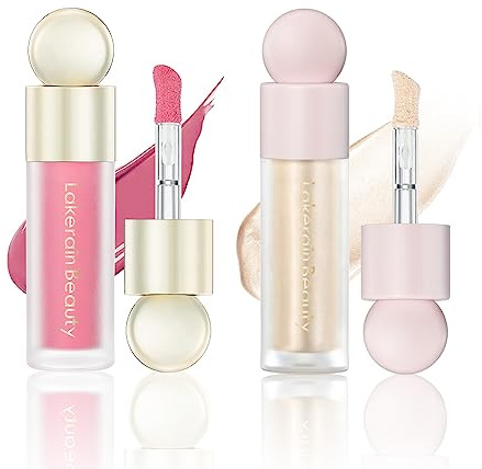 2PCS Liquid Highlighter&Blush, Contour Stick Makeup Highlighter for Face, Lightweight Glotion, Waterproof Luminous Lotion, Silky Smooth Glitter Highlighter Makeup Stick, Multi-Use Body Shimmer