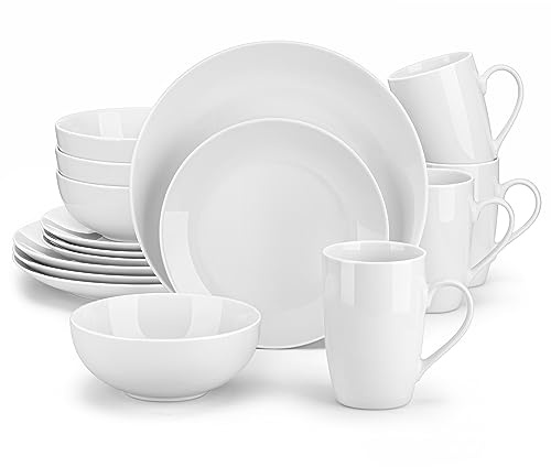 MALACASA, Serie Amelia, Geschirrset 6 Personen, 24-teiliges Porzellan Tafelservice (Weiß, 24-teiliges) (Weiß, 16-teiliges)