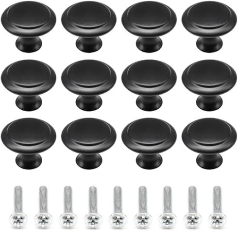 Ruidee 12 Stück Schrankknäufe, Runde Ziehgriffe, Knopf Möbelknöpfe, Kommodenknöpfe Schubladenknöpfe, Schrankgriffe für Küche Schrank Schublade Tür Möbel（30MM-Schwarze-BSY