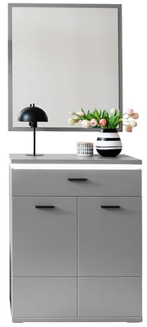 Lomadox Garderoben-Set 2-teilig mit Spiegel und Schuhschrank in grau | Flurgarderobe in Arktis Grau, modern