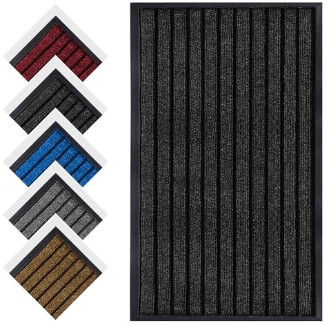 Aspire Homeware Black Door Mat Indoor & Outdoor – 60x90 Heavy Duty Rubber Door Mats Dirt Trapper Anti Slip Washable Floor Mat Shoe Scraper Super Absorbent Front Doormats