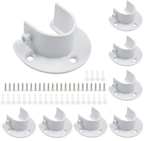 BokWin 8 Stück Stangenstecknusshalter, 25 mm, Schrankstangenhalterungen, Edelstahl, Stangenkopf, weiß, Schrankstützhalterung mit Schrauben für Schrank, Kleiderschrank, Vorhang (weiß)