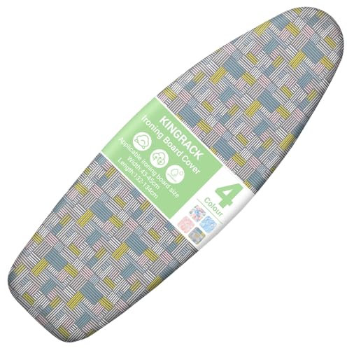 KINGRACK Copriasse da Stiro con Imbottitura Extra Spessa da 7 mm, 100% Cotone, Facile da Montare, per Proteggere l'asse da Stiro Fino a 134 x 45 cm, Righe