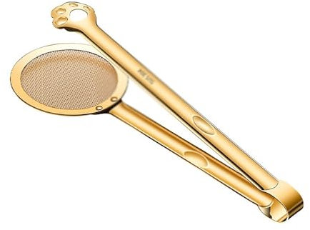 Mesh Oil Skimmer Strainer Stainless Steel Funnel Clip Multifunctional Barbecue Clip Deep Frying Oil Strainer Spoon Mesh Drain (Color : Gold, Size : As Shown)