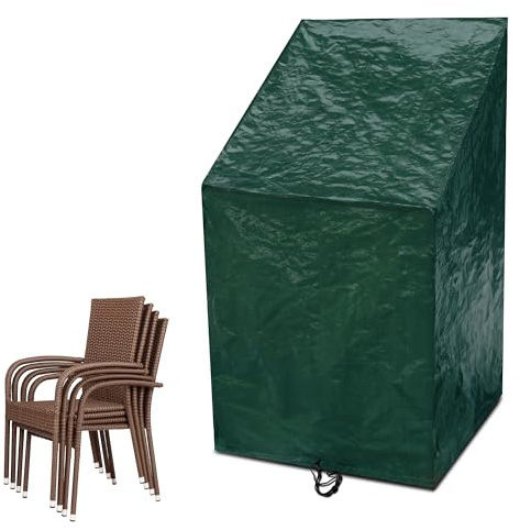 Funshot Gartenstühle Abdeckung Wasserdicht,Schutzhülle für Gartenstühle,Winddicht,UV-Beständig,Gartenstuhl Abdeckplane für Stapelstühle Hochlehner Reclin Chair Cover (Green-PE, 65x65x80/120cm)