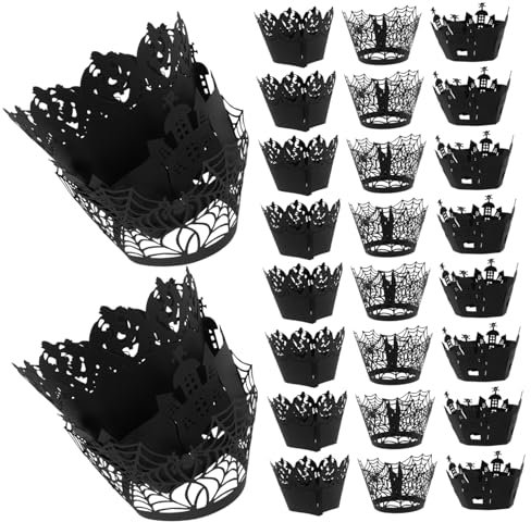 Garneck 2 Sets Muffin-geschenkpapier-set 3 Stile Halloween-kuchenbecher Kuchenpapierbecher Ausgehöhlte Kuchendekorationen 36 Stück * 2