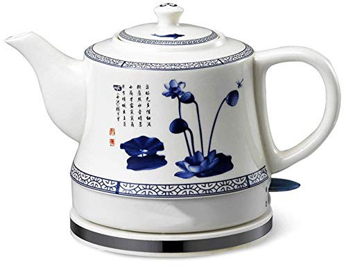 Bouilloire électrique blanche en céramique, pichet rétro de 1,2 l en acier inoxydable, sans BPA, mise hors tension automatique, eau à ébullition rapide de 1000W Safehappy