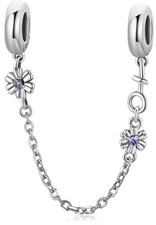 Blumen Sicherheitskette Charm für Pandora Armband,Sterling Silber Stopper Clip Perlen für Damen Armbänder