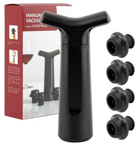 Bomba de ahorro de vino con 4 tapones de vino al vacío, bomba de vacío de vino y tapón, sellador de botellas reutilizable que mantiene el vino fresco durante más tiempo, conservador de vino para todas