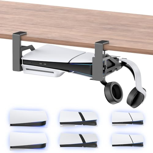 Rysker Support PS5 sous la Bureau Compatible avec Console PS5/ Slim/Pro, Support Horizontal PS 5 et Support Stealth Mount pour Play Station 5, Accessoires pour Rangement PlayStation 5