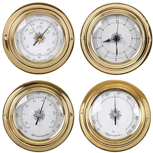 Baromètre, baromètre pour la maison, thermomètre, hygromètre, horloge, ensemble de 4 stations météo analogiques, baromètre de pêche, baromètres portables à montage mural marin intérieur ou extérieur,
