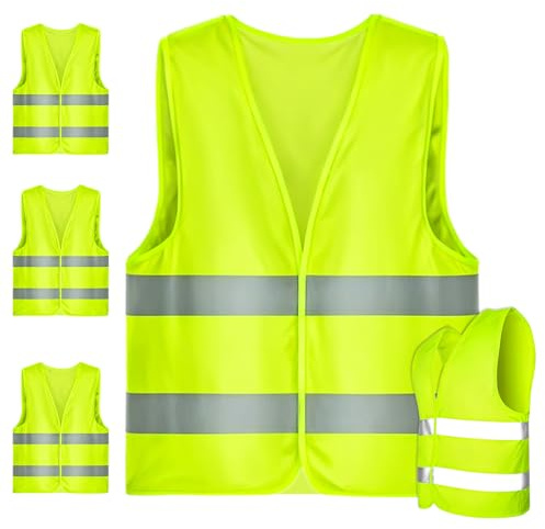YACA Warnwesten Auto 5er Set - Warnweste Sicherheitsweste Auto Westen Neongelb Pannenweste Reflektorweste Auto, KFZ Pannenhilfe, Waschbar, Warnwesten für Autofahrern Fahrern Arbeitskräften