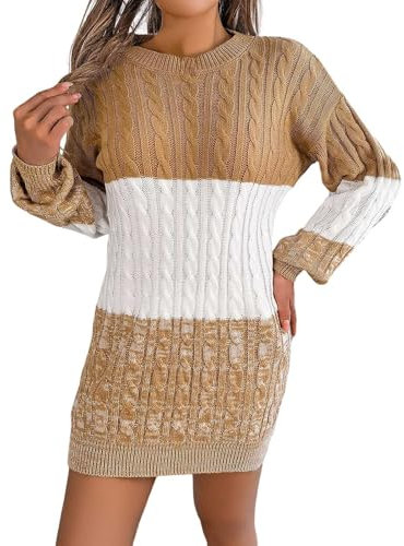 Pulloverkleid Damen Lang Winter Pulloverkleid Longpullover Warme Pullover Freizeitshirt Strickkleid Winterpullover Weihnachtspullover Midikleid Warme Pullis Weihnachtspullover Pullover