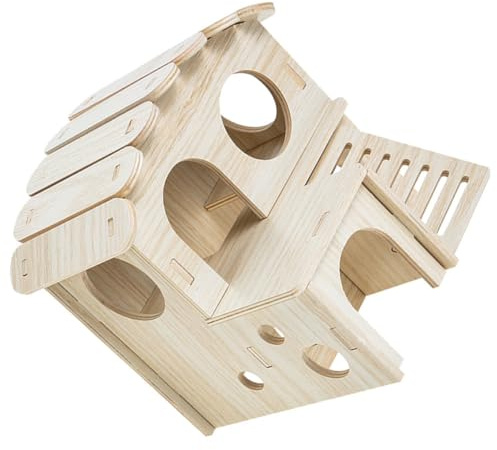 Happyyami Hamsterhaus mit Rampe 2 Ebenen und Mehrkammern Versteck für Hamster und Igel Beige für Käfig und Spiel
