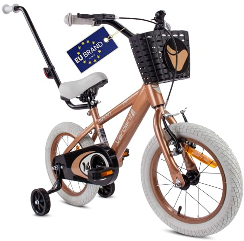 Verdant Bike Barncykel för pojkar 14 tum pojkar cykel träningshjul med tryckstång från 2-6 år (Cappuccino, 14 tum)