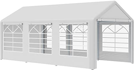 Outsunny Tonnelle de Jardin 3 x 6 m avec 4 parois, Protection UV, Blanc | Tente de Réception, 3 Fenêtres de Chaque Côté, Barnum pour Fête, Mariage, Rassemblements en Plein Air
