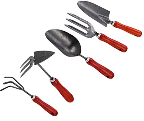 BESTonZON Ensemble D'outils De Jardinage 5 Pièces pour Plantation Et Entretien Extérieur, Pelles Et Râteaux Légers en Acier Poignées Ergonomiques, Adaptés Au Jardin Potager Et Horticulture
