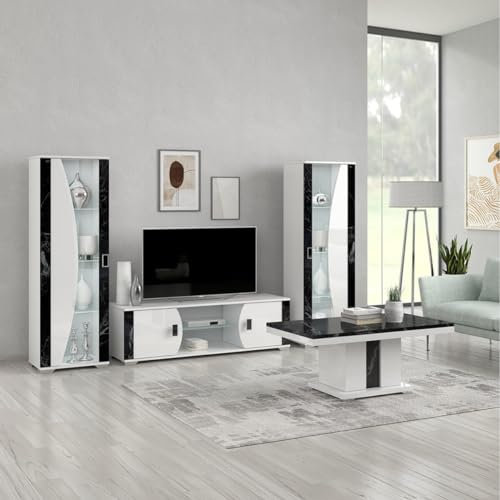 AltoBuy Ariane - Ensemble Salon Table Basse + Meuble TV + Vitrines 1 Porte Eclairage LED intégré