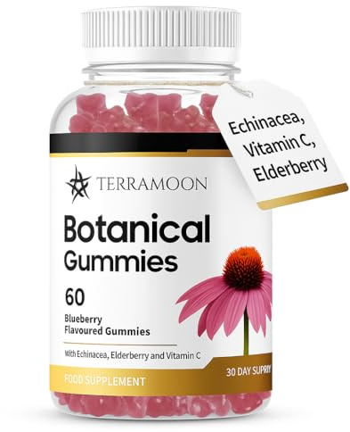 Botanical Gummies, 60 Blueberry Flavoured Gummies with Echinacea, Elderberry and Vitamin C, 30 Day Supply