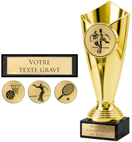 KDO MAGIC – Personalisierbarer Pokal – Individuell gestaltbarer Becher mit Gravur – zu Weihnachten, zum Ruhestand oder für sportliche Veranstaltungen – Gold/Bronze/Silber (Gold, Fußball)