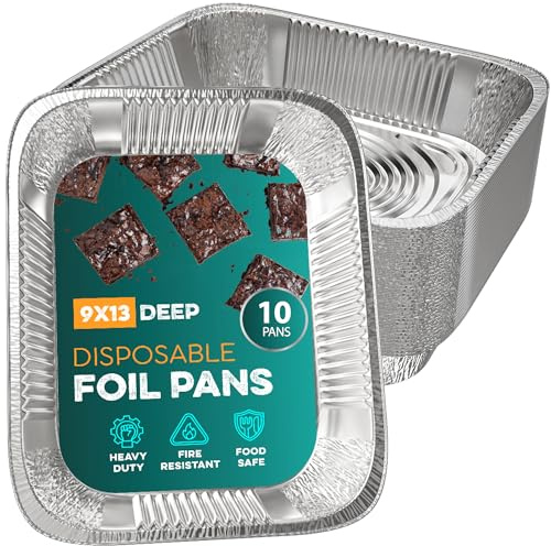 Aluminum Pans 9x13 [10 Pack] Aluminum Foil Trays - Disposable for Baking, BBQ Grilling, Roasting, Cake Serving Dishes, Catering Supplies, Steam Table Chafing Pans, Half Size Tin Foil Pan