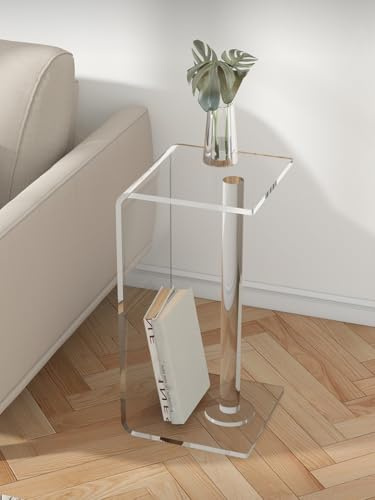 KEJIAWU Kleine Beistelltisch mit Stützstab, Traglast 45 kg, Moderner Acryl-Couchtisch mit Abgerundeten Kanten for Kleine Couch, Schlafzimmer, Bad oder Büro, Einfache Montage(30 * 30 * 60cm)