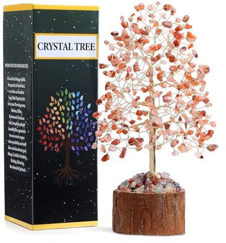 Roter Achat Lebensbaum, Kristallbaum Kristalle Geschenke für Frauen | AWARDSEN Rot Edelstein kristall Deko, Geldbaum Schreibtisch Deko, Tree of Life Spirituell Esoterik Feng Shui Deko