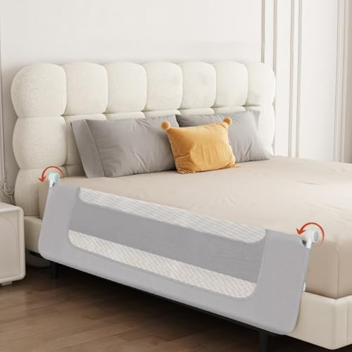 HUOLE Kleinkind Bettschutzgitter Bettgitter Kinderbettgitter Babybettgitter höhenverstellbares Bettgitter - Gitter Kinderbett Babybett Rausfallschutz-180 x 73–86 cm - Grau