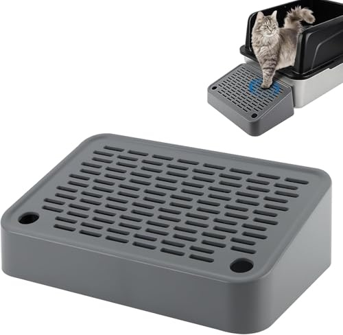 Kalolary Rampe de litière pour Chat avec Couche filtrante - Marches antidérapantes pour litière - Idéal pour Les Chats de Petite et Moyenne Taille (Rampe Inclinée Grise Foncée)