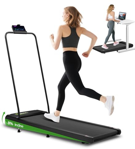 Cozary Tapis Roulant Elettrico con 8% Inclinazione, 4 in 1 Salvaspazio-Treadmill Pieghevole, 8km/h Walking Pad, Motore 2.5HP Potente, App e Telecomando, Display LED, Tapis Roulant Sotto Scrivania