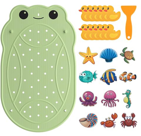 UNEEDE Kids Bathtub Mat with 24PCS Non Slip Bathtub Stickers, Non Slip Shower Mat for Toddlers, Washable Anti Slip Tub Surface, Soft Rubber Mat for Bathtub Shower, Waterproof Essentials
