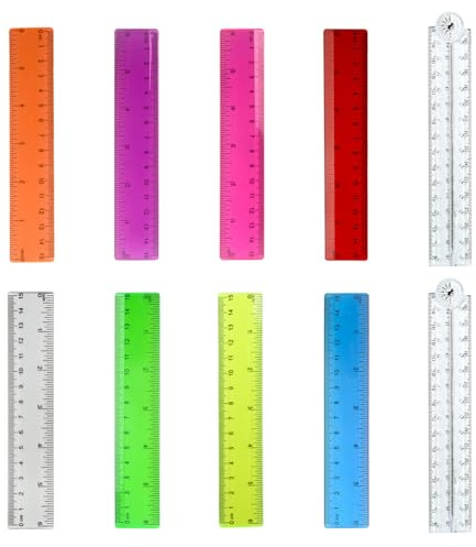 SYEYCW 10 Piezas de Reglas de Plástico, Regla Plegable, con Pulgadas y Centímetros, Material Flexible e Irrompible, para la Escuela la Oficina y el Hogar, 8 Colores