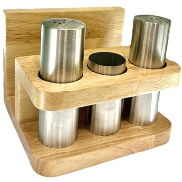 LOVIVER salière et poivrière, accessoires pour bouteille de poivre, fournitures de cuisine avec porte-serviettes, boîte d'assaisonnement pour la, Bois En Acier Inoxydable